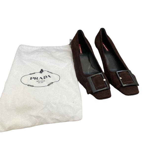 Prada Brown Suede Kitten Heels, SZ 38 - Picture 6 of 6